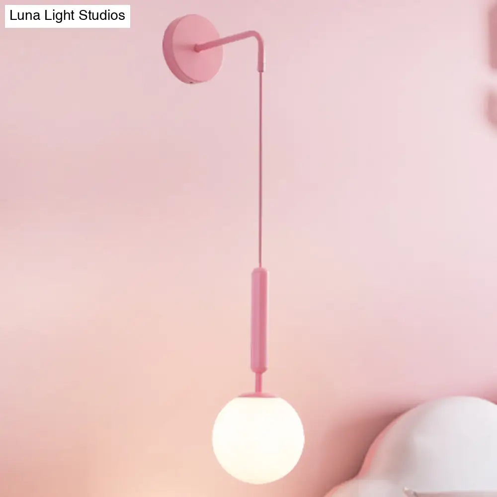 Minimalistic Pink Wall Pendant Light With Frosted/Clear Water Glass Shade - Ball Finishing