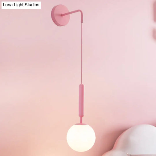 Minimalistic Pink Wall Pendant Light With Frosted/Clear Water Glass Shade - Ball Finishing