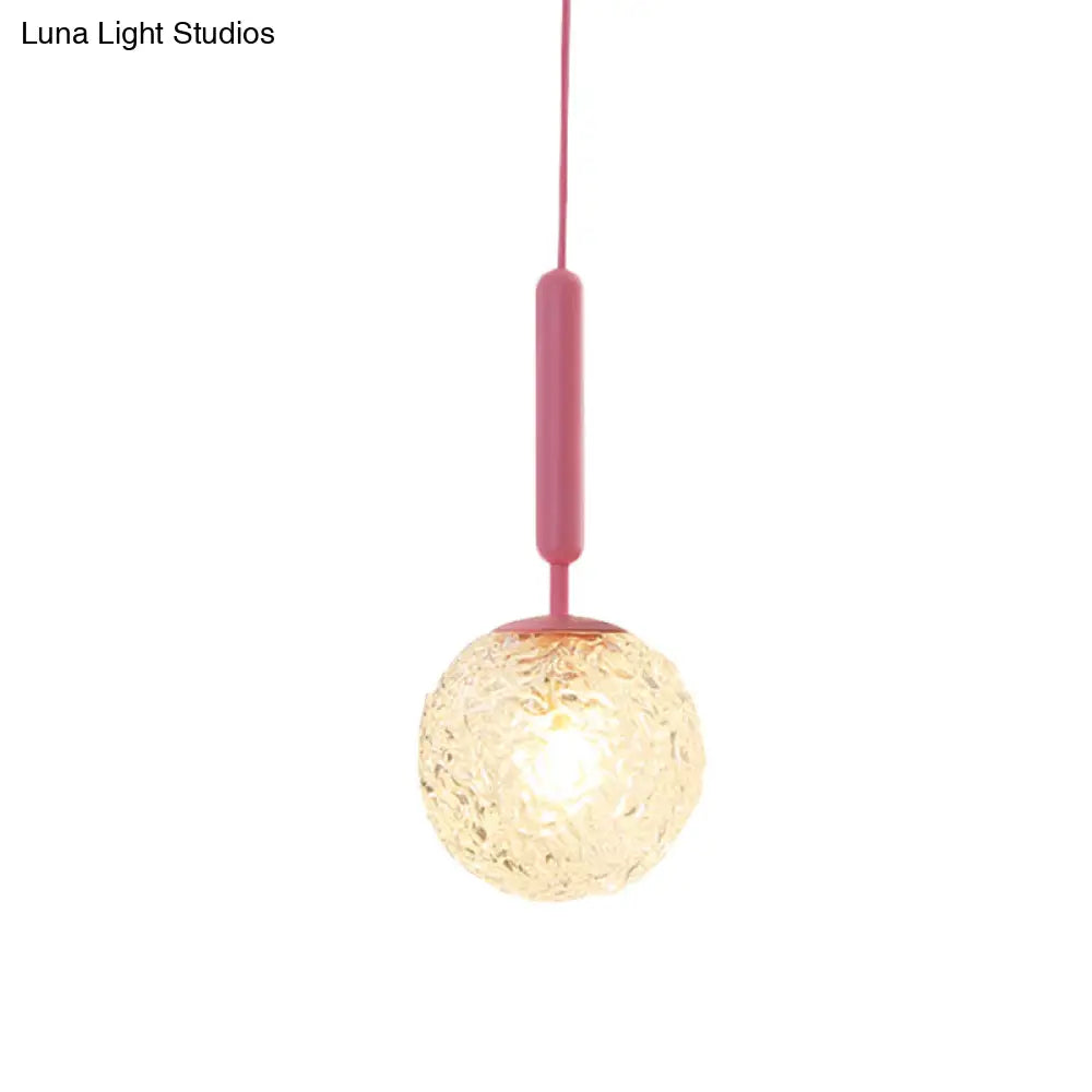 Minimalistic Pink Wall Pendant Light With Frosted/Clear Water Glass Shade - Ball Finishing