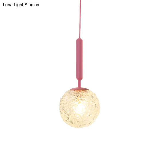 Minimalistic Pink Wall Pendant Light With Frosted/Clear Water Glass Shade - Ball Finishing