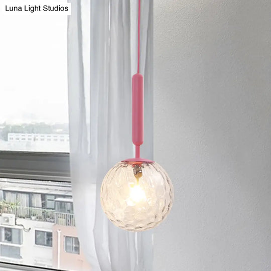 Minimalistic Pink Wall Pendant Light With Frosted/Clear Water Glass Shade - Ball Finishing