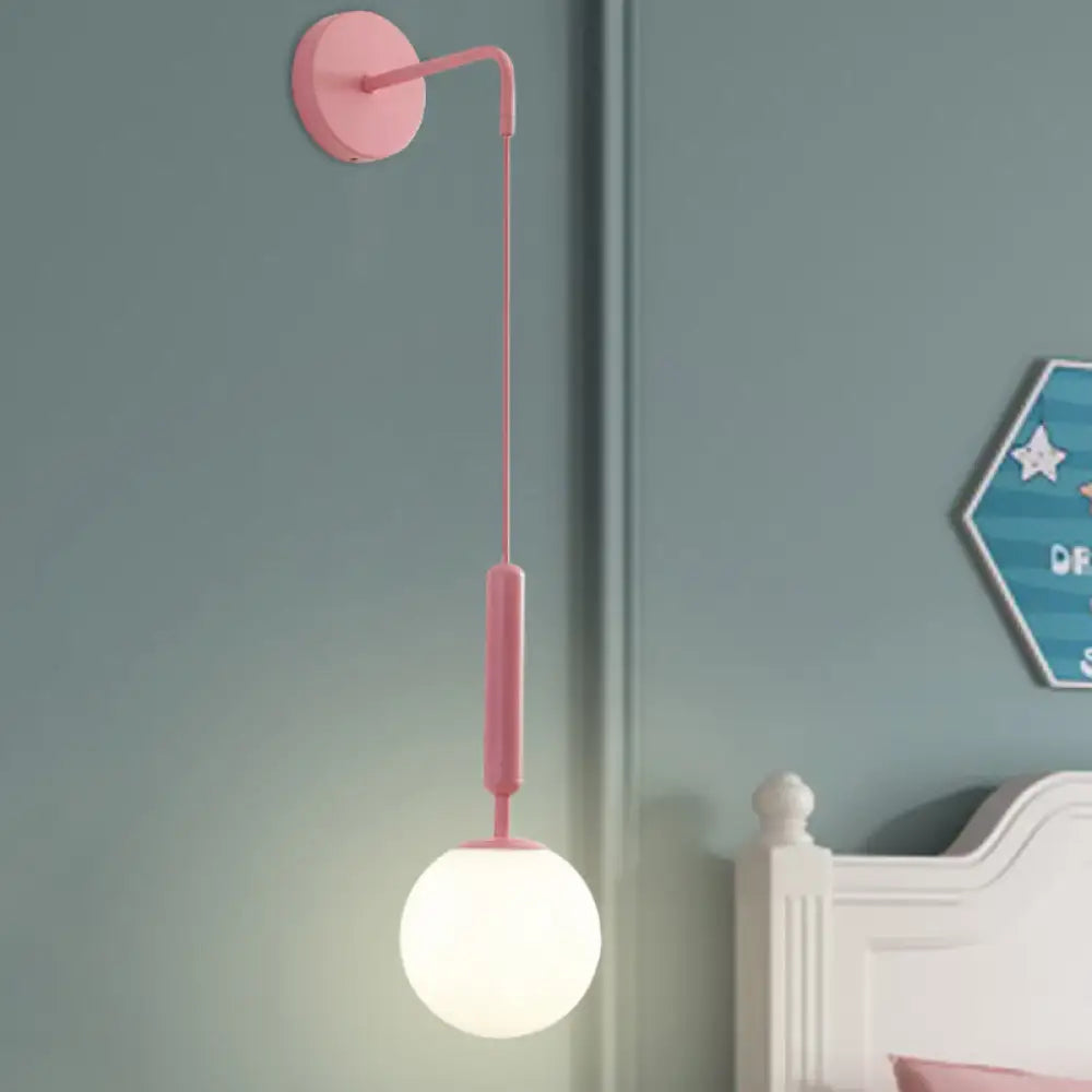 Minimalistic Pink Wall Pendant Light With Frosted/Clear Water Glass Shade - Ball Finishing / A