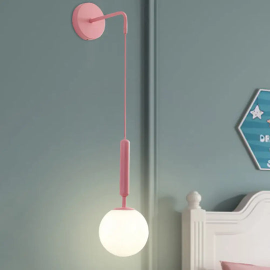 Minimalistic Pink Wall Pendant Light With Frosted/Clear Water Glass Shade - Ball Finishing / A