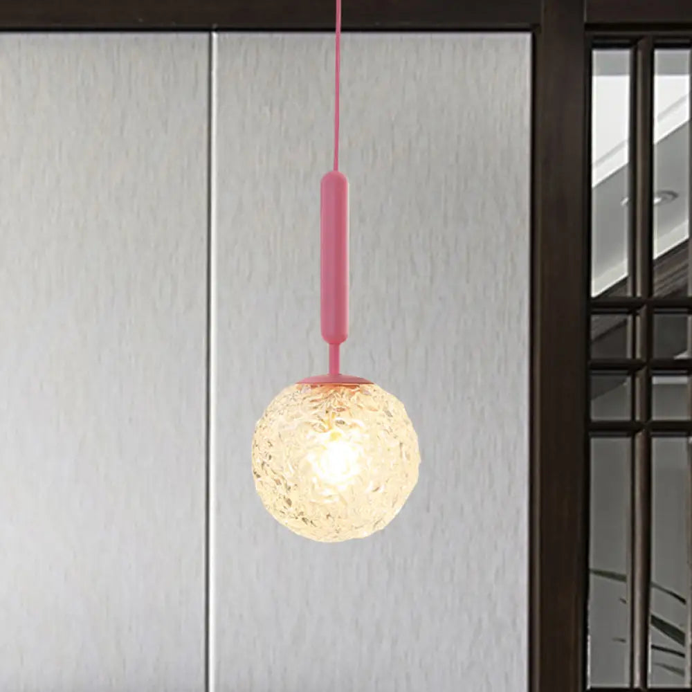 Minimalistic Pink Wall Pendant Light With Frosted/Clear Water Glass Shade - Ball Finishing / C