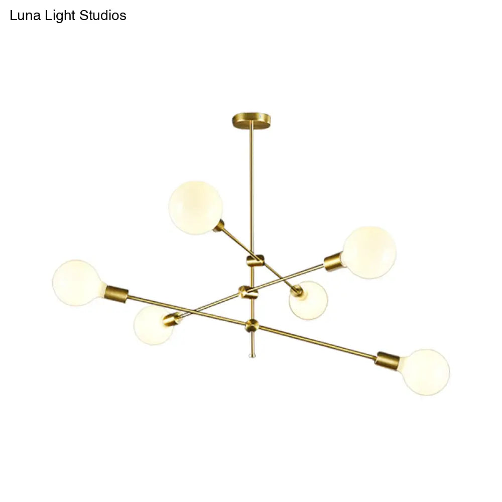 Minimalistic Rotatable White Ball Glass Chandelier - Gold Suspension Pendant Light With 6 Bulbs