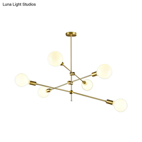 Minimalistic Rotatable White Ball Glass Chandelier - Gold Suspension Pendant Light With 6 Bulbs