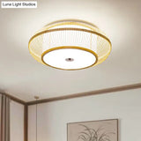 Minimalistic Round Bamboo Flushmount Ceiling Light - Single - Head Aisle Fixture With Natural Wood