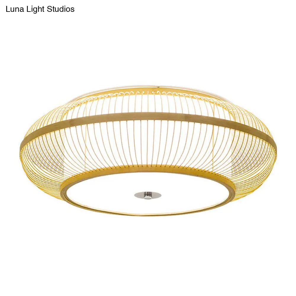 Minimalistic Round Bamboo Flushmount Ceiling Light - Single - Head Aisle Fixture With Natural Wood