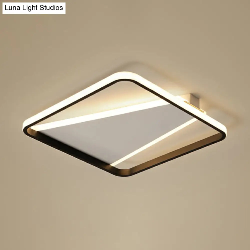 Minimalistic Square Black Acrylic Led Flush Mount Ceiling Light / 20.5