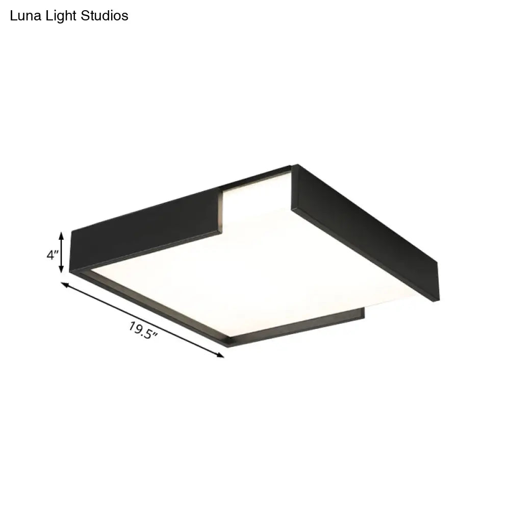 Minimalistic Squared Led Flush Mount Light In Black/White - 16/19.5 Dia For Bedroom With Warm/White