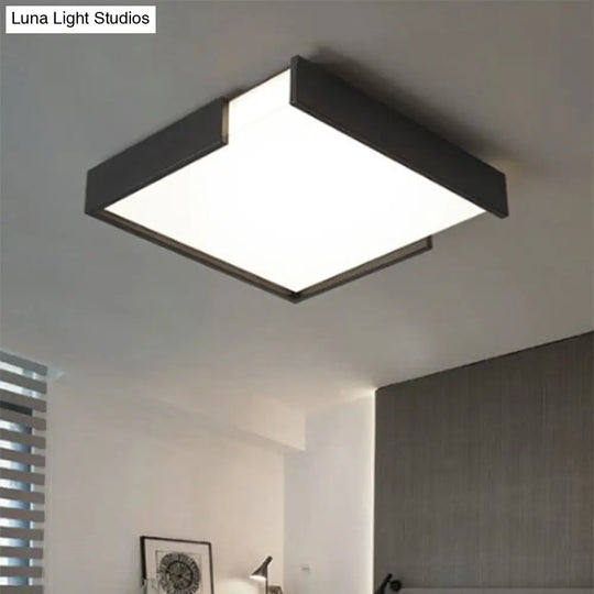Minimalistic Squared Led Flush Mount Light In Black/White - 16/19.5 Dia For Bedroom With Warm/White