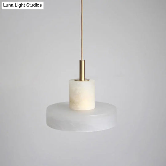 Minimalistic Stone Lid Shaped Ceiling Light - White Pendant For Living Room