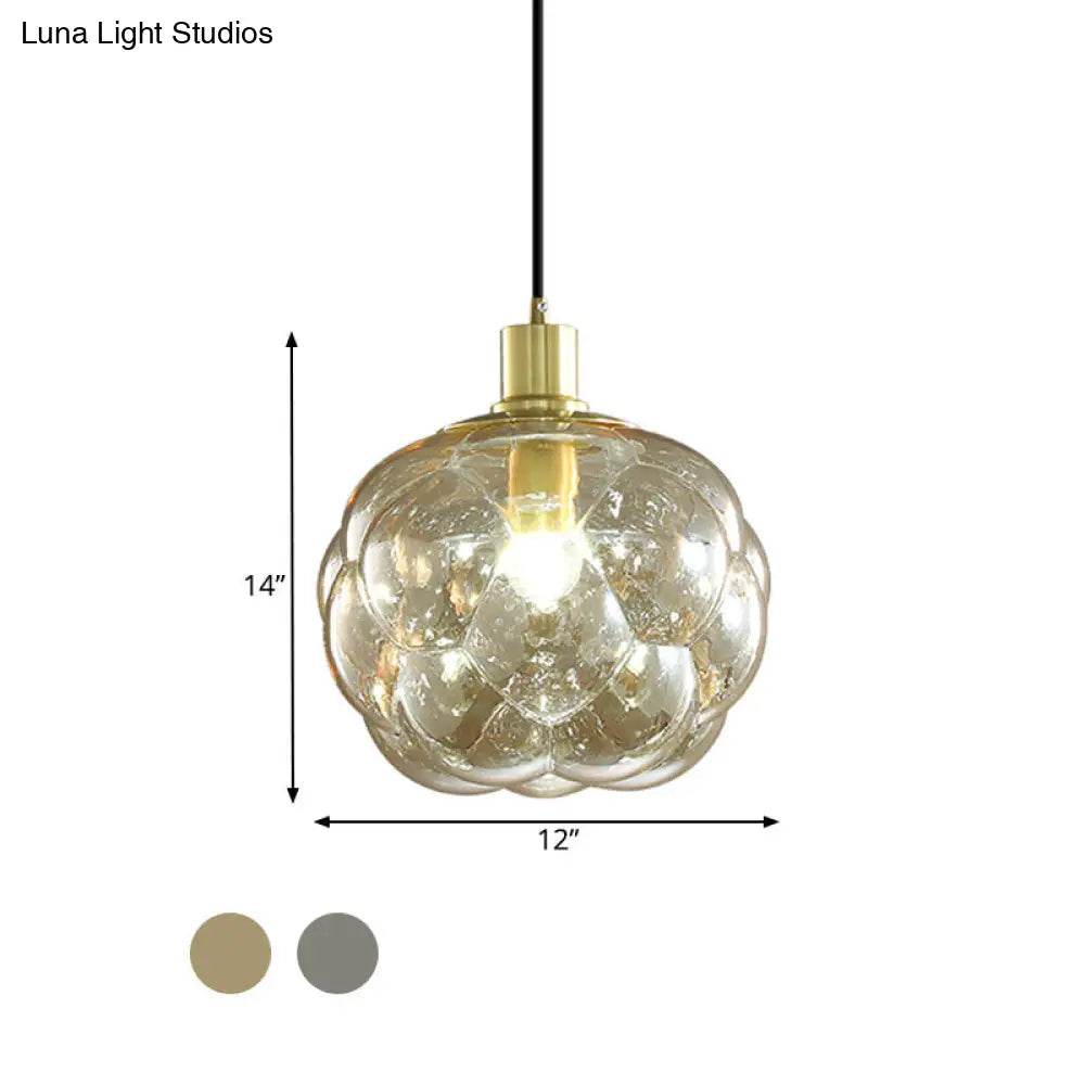 Swelling Globe Pendant Light Fixture With Smoke Grey/Amber Glass - Creative And Minimal Bedside