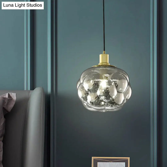 Minimalistic Swelling Globe Pendant - Smoky Grey/Amber Glass Single Bedside Light Fixture