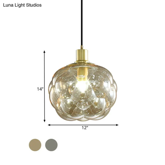 Minimalistic Swelling Globe Pendant - Smoky Grey/Amber Glass Single Bedside Light Fixture