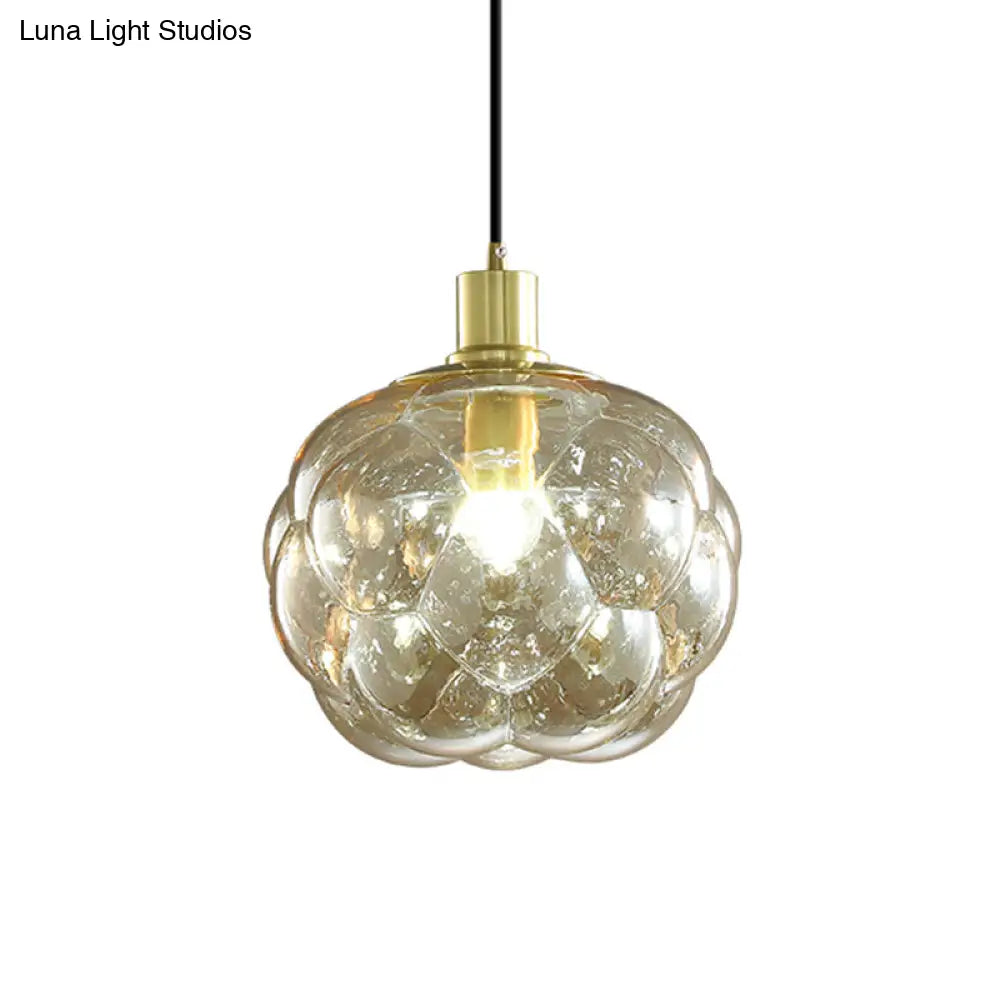 Minimalistic Swelling Globe Pendant - Smoky Grey/Amber Glass Single Bedside Light Fixture