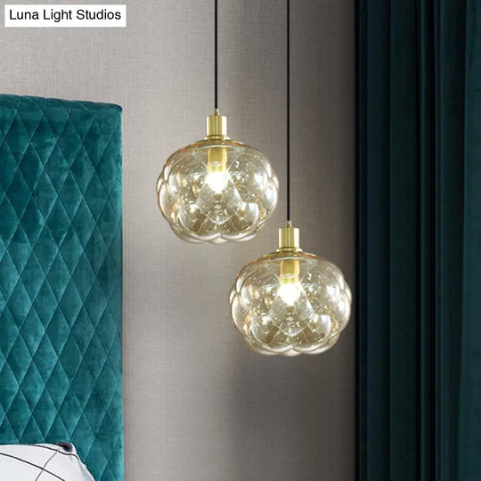 Minimalistic Swelling Globe Pendant - Smoky Grey/Amber Glass Single Bedside Light Fixture