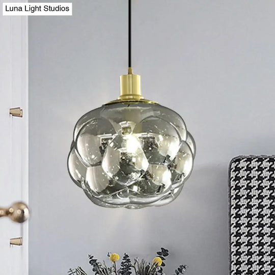 Swelling Globe Pendant Light Fixture With Smoke Grey/Amber Glass - Creative And Minimal Bedside