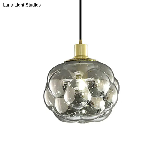 Minimalistic Swelling Globe Pendant - Smoky Grey/Amber Glass Single Bedside Light Fixture