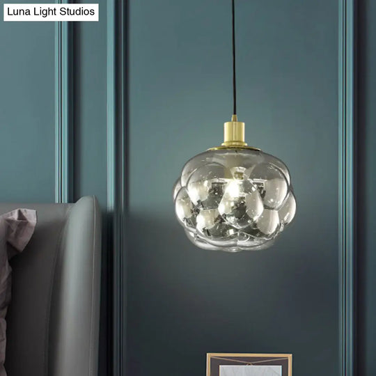 Swelling Globe Pendant Light Fixture With Smoke Grey/Amber Glass - Creative And Minimal Bedside