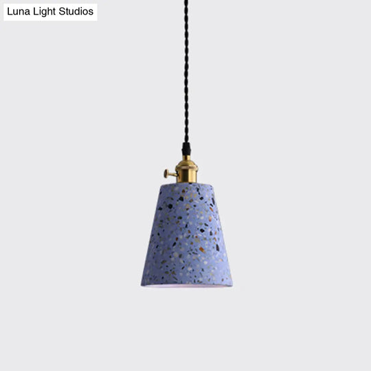 Minimalistic Geometric Terrazzo Pendant Light - Dining Room Ceiling Suspension Lighting Blue / Cone