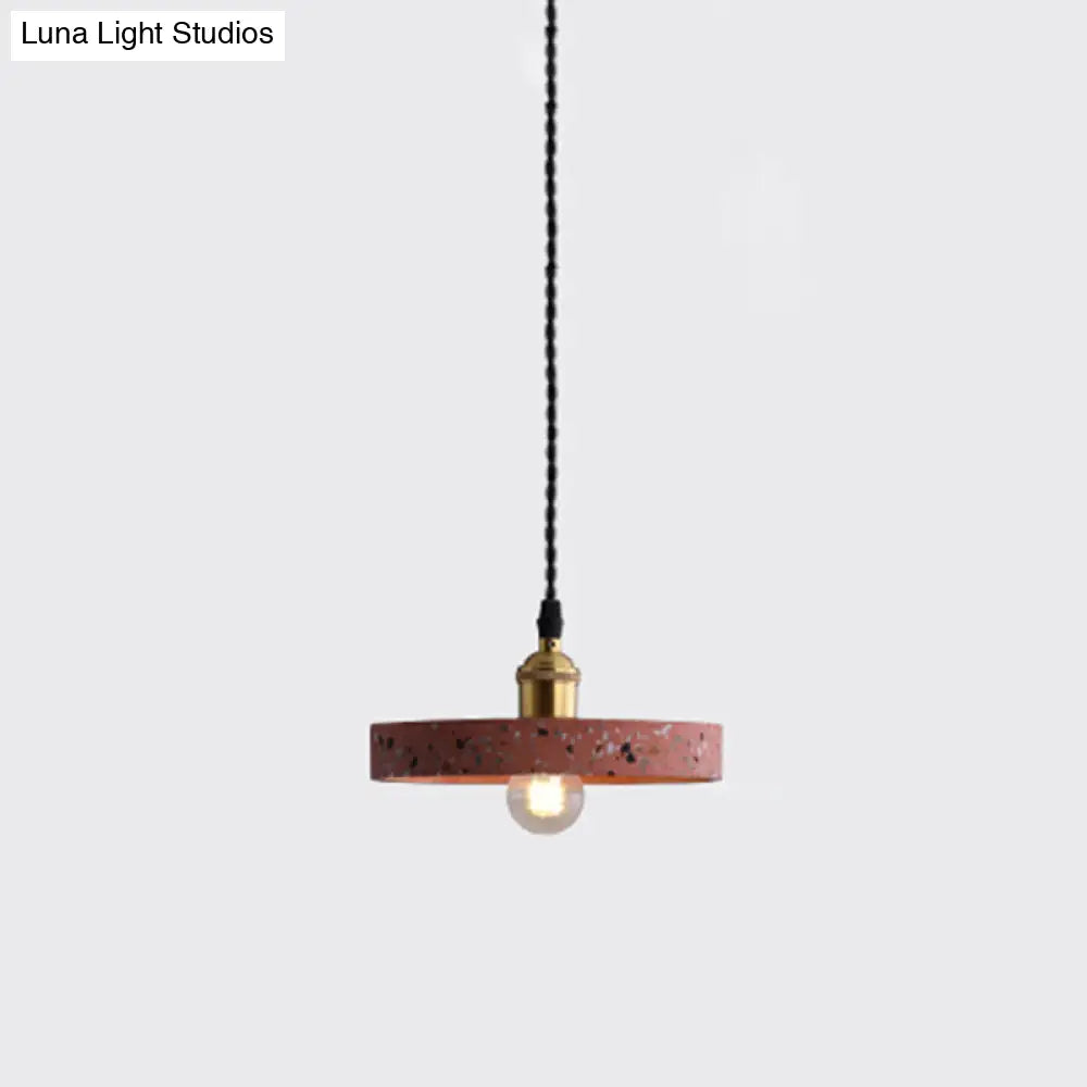 Minimalistic Geometric Terrazzo Pendant Light - Dining Room Ceiling Suspension Lighting Red / Round