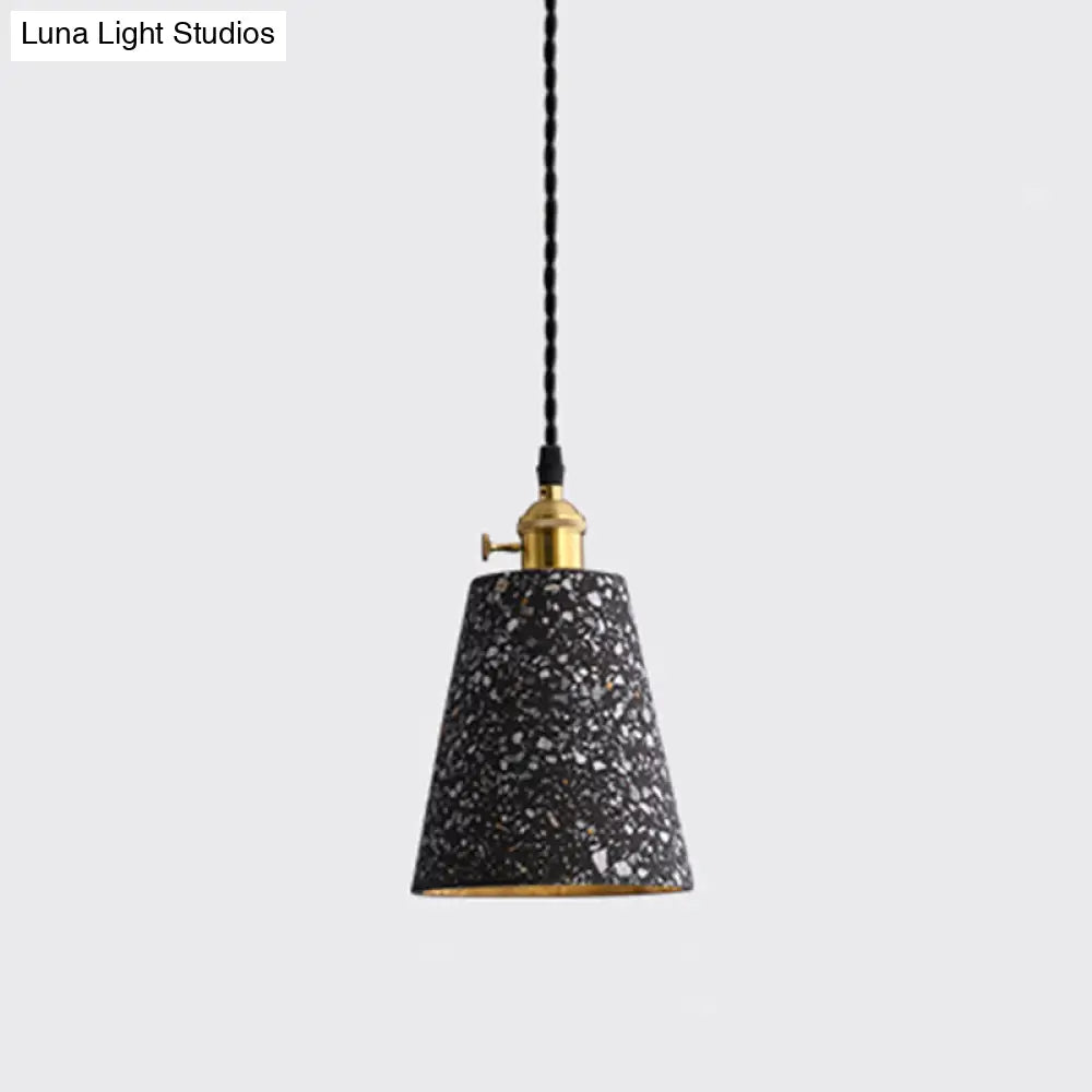 Minimalistic Geometric Terrazzo Pendant Light - Dining Room Ceiling Suspension Lighting Black / Cone