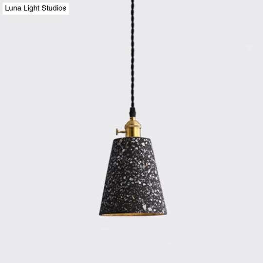 Minimalistic Geometric Terrazzo Pendant Light - Dining Room Ceiling Suspension Lighting Black / Cone