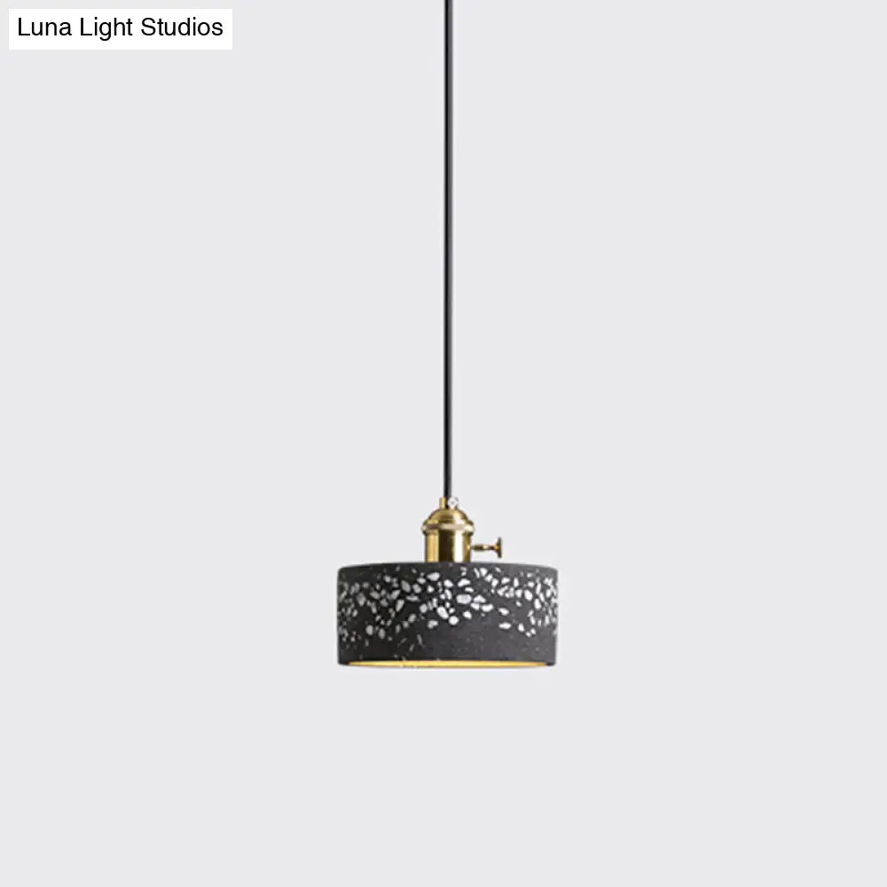 Minimalistic Geometric Terrazzo Pendant Light - Dining Room Ceiling Suspension Lighting Black / Drum