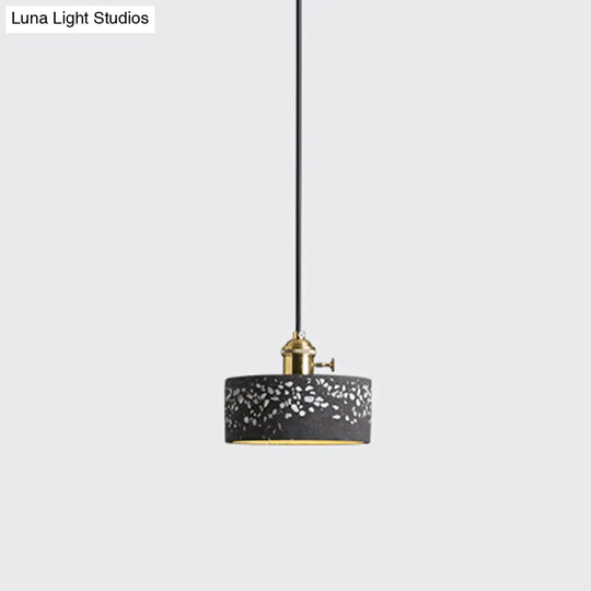 Minimalistic Geometric Terrazzo Pendant Light - Dining Room Ceiling Suspension Lighting Black / Drum