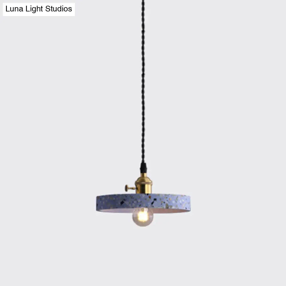 Minimalistic Geometric Terrazzo Pendant Light - Dining Room Ceiling Suspension Lighting Blue / Round