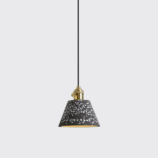 Minimalistic Terrazzo Pendant Light For Dining Room Ceiling - Geometric Design 1 Head Black / Barrel