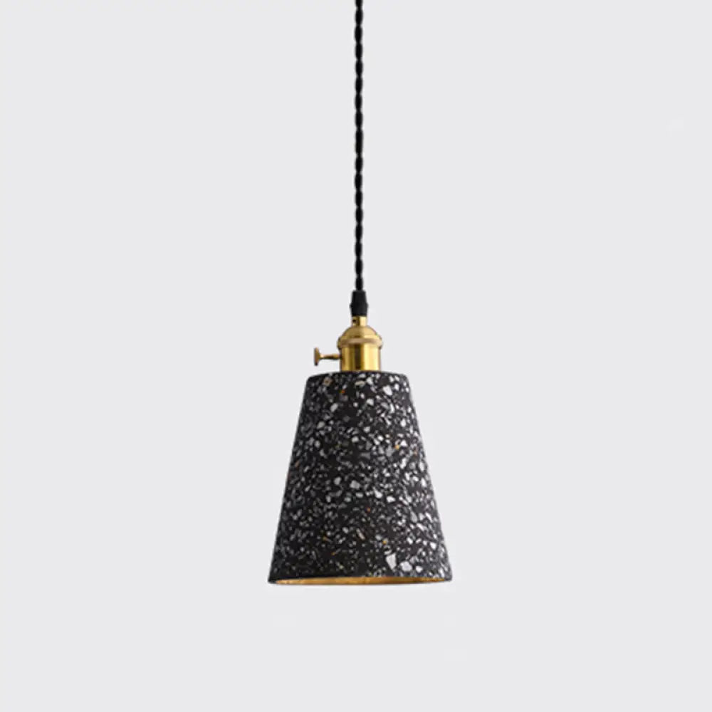 Minimalistic Terrazzo Pendant Light For Dining Room Ceiling - Geometric Design 1 Head Black / Cone