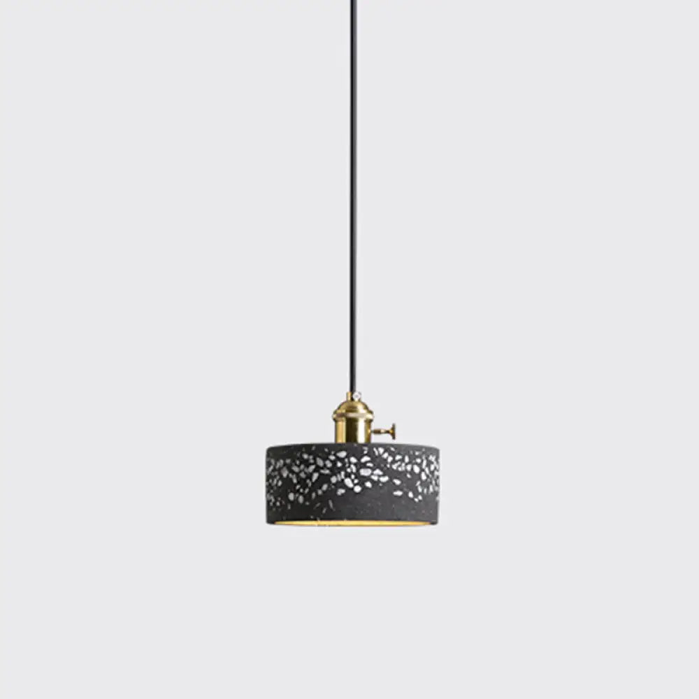 Minimalistic Terrazzo Pendant Light For Dining Room Ceiling - Geometric Design 1 Head Black / Drum