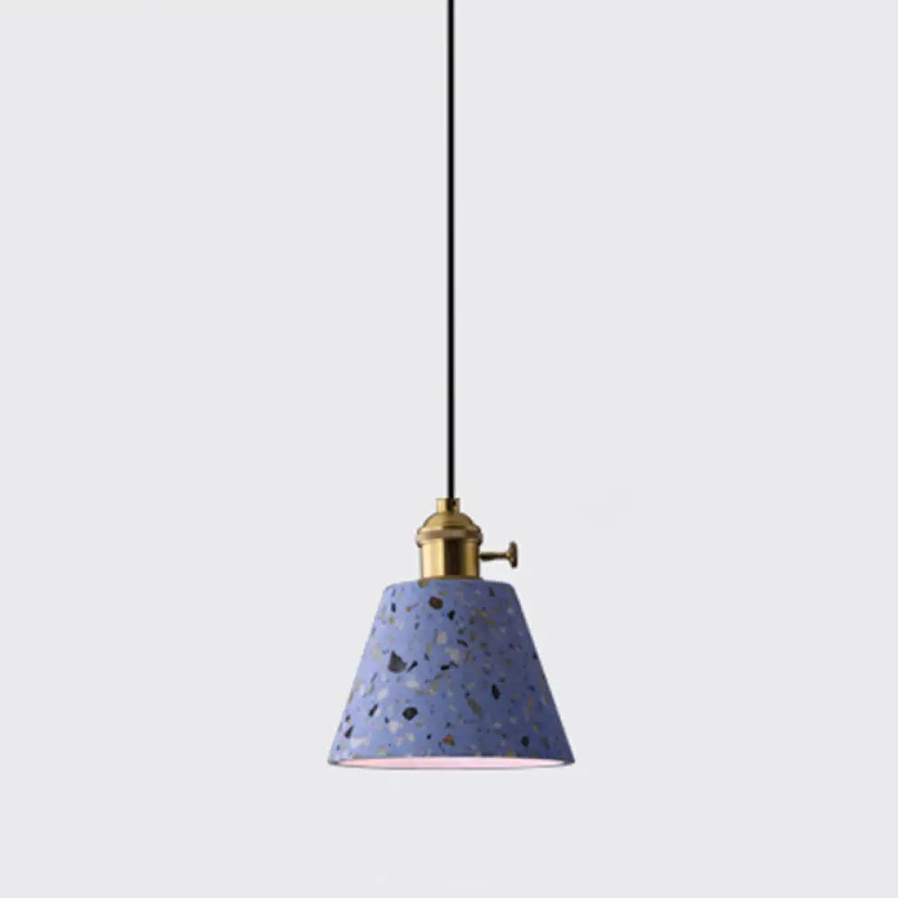 Minimalistic Terrazzo Pendant Light For Dining Room Ceiling - Geometric Design 1 Head Blue / Barrel