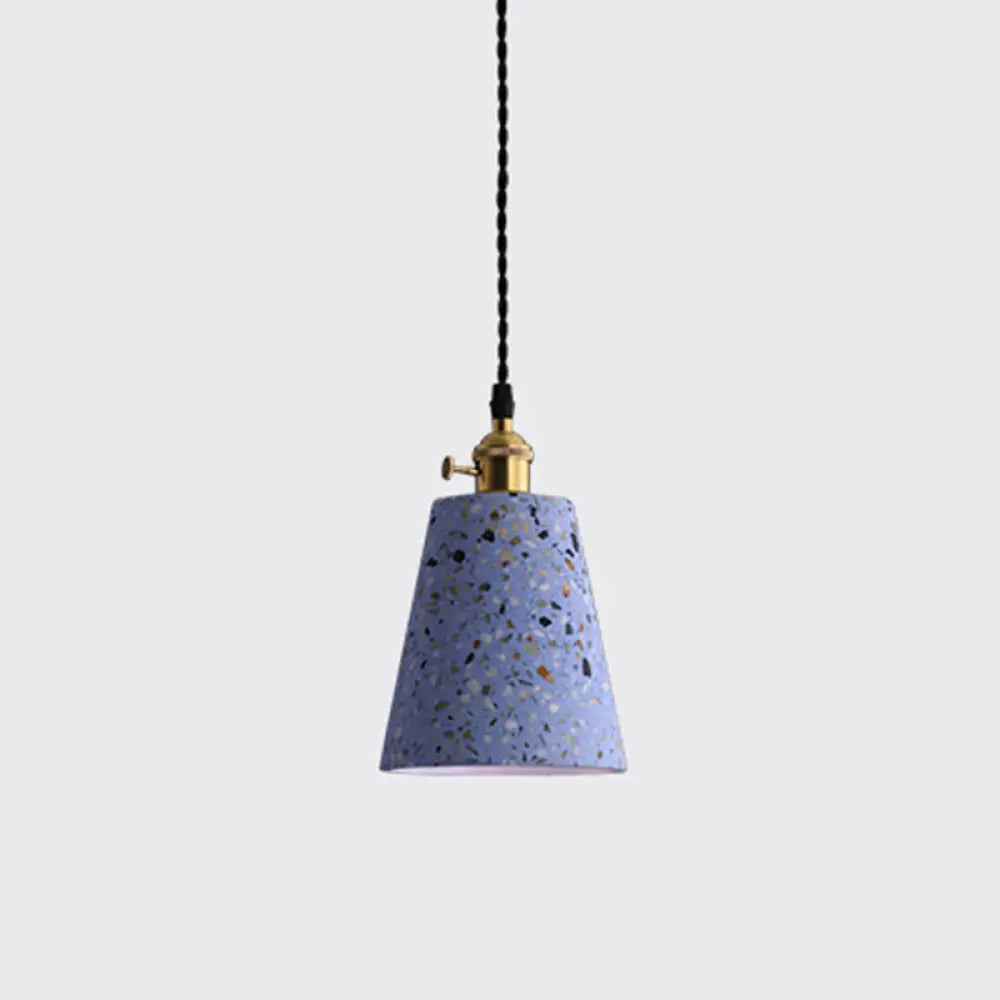 Minimalistic Terrazzo Pendant Light For Dining Room Ceiling - Geometric Design 1 Head Blue / Cone