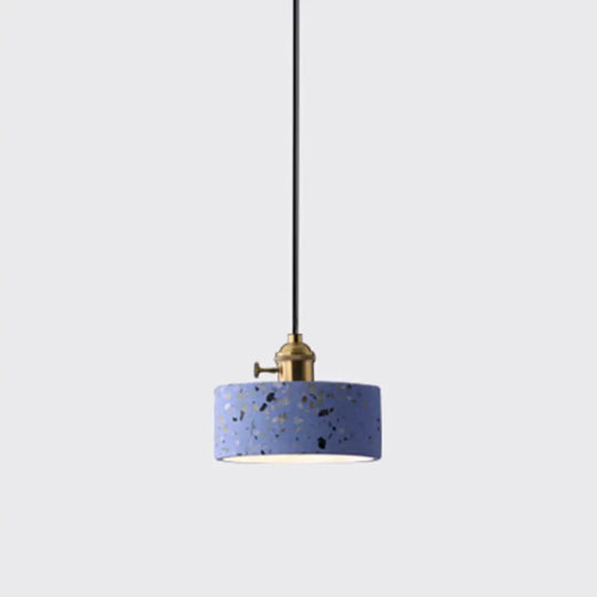 Minimalistic Terrazzo Pendant Light For Dining Room Ceiling - Geometric Design 1 Head Blue / Drum