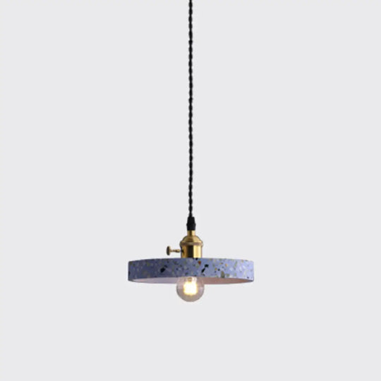 Minimalistic Terrazzo Pendant Light For Dining Room Ceiling - Geometric Design 1 Head Blue / Round