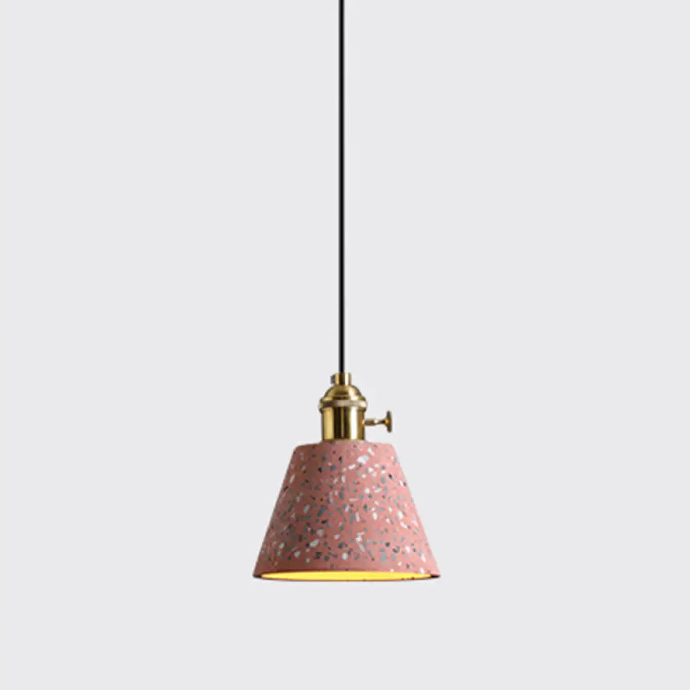 Minimalistic Terrazzo Pendant Light For Dining Room Ceiling - Geometric Design 1 Head Red / Barrel