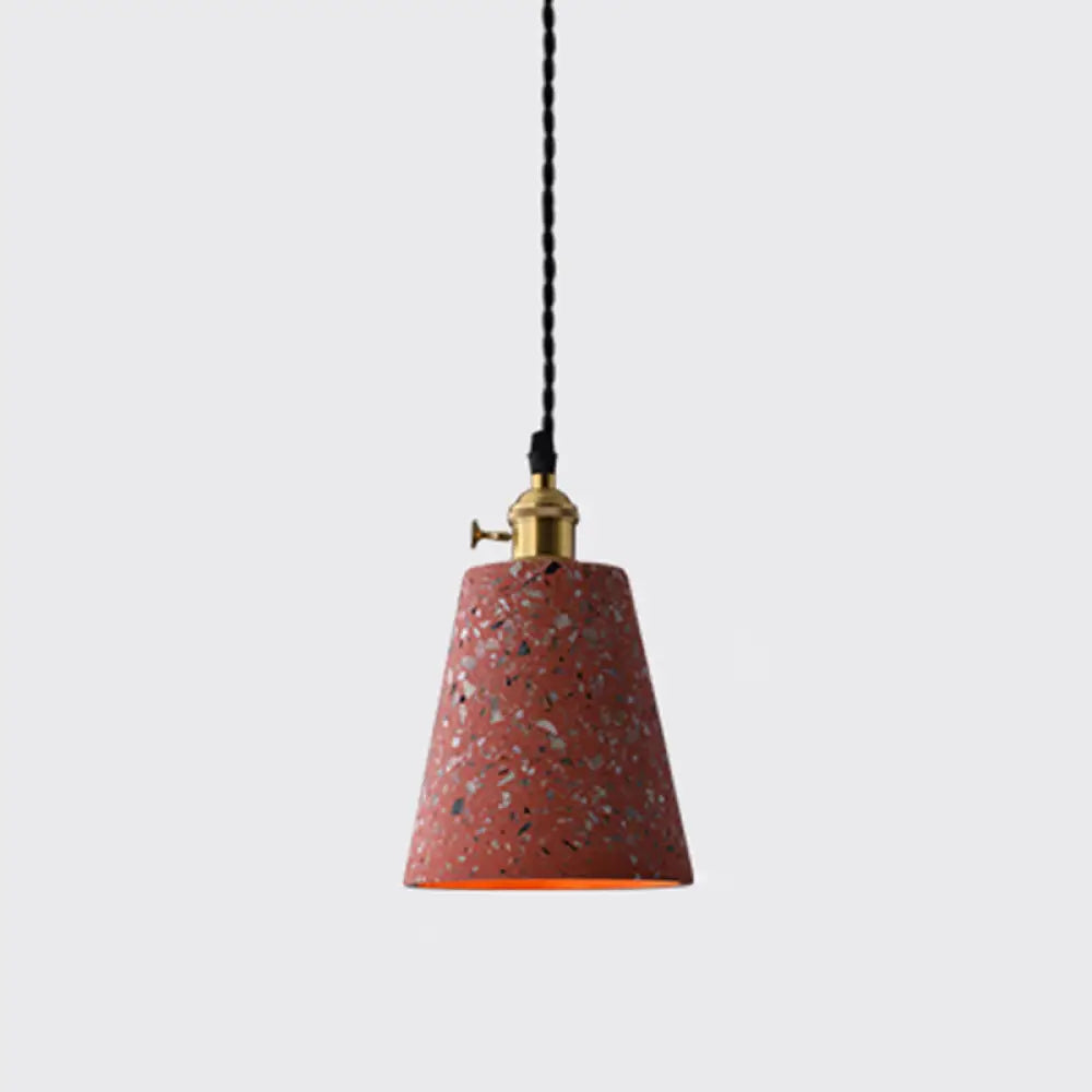 Minimalistic Terrazzo Pendant Light For Dining Room Ceiling - Geometric Design 1 Head Red / Cone