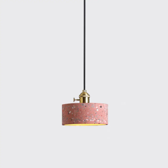 Minimalistic Terrazzo Pendant Light For Dining Room Ceiling - Geometric Design 1 Head Red / Drum