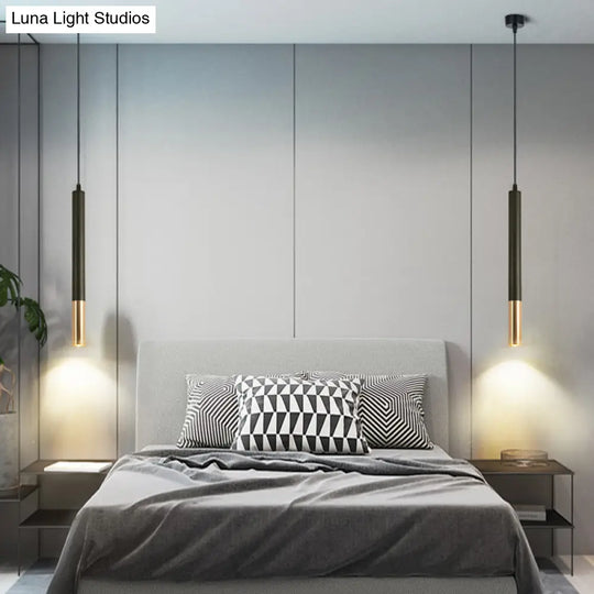 Minimalistic Tube Design Led Hanging Lamp For Bedside Suspension Pendant Light In Black Lighting