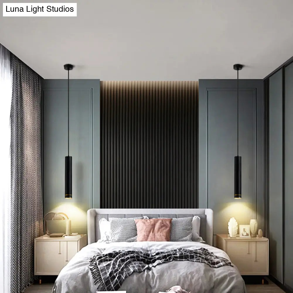 Minimalistic Tube Design Led Hanging Lamp For Bedside Suspension Pendant Light In Black / Prismatic