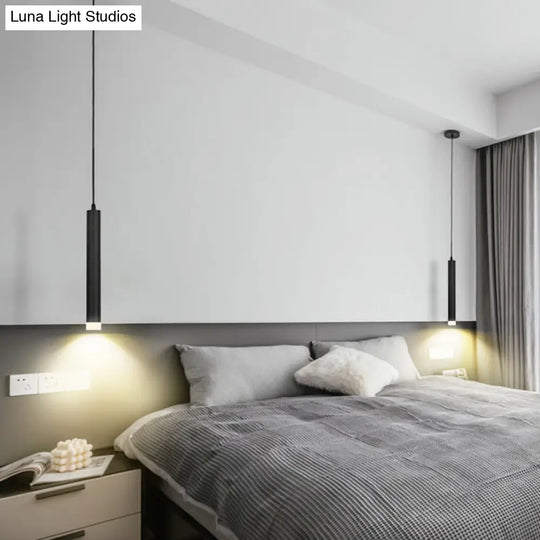 Minimalistic Tube Design Led Hanging Lamp For Bedside Suspension Pendant Light In Black Lighting