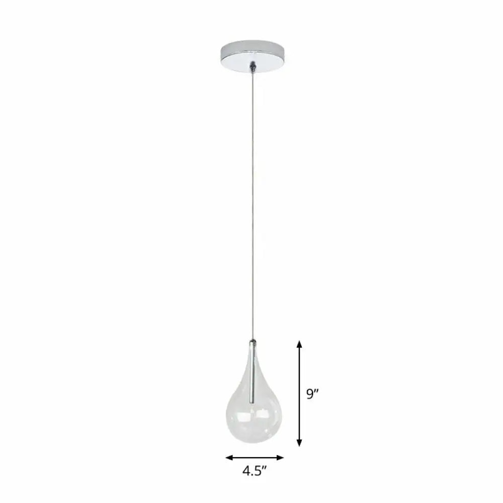 Minimalistic Water-Drop Led Pendant Lamp With Clear Glass And Chrome Finish For Snack Bars