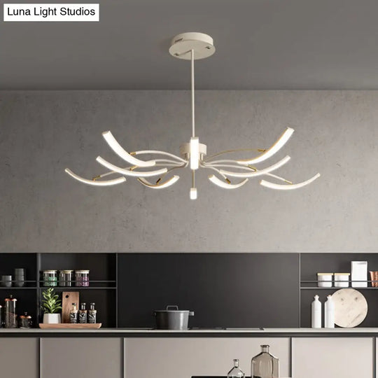 White Minimalistic Floral Chandelier Ceiling Lamp With Metal Led Suspension For Living Room