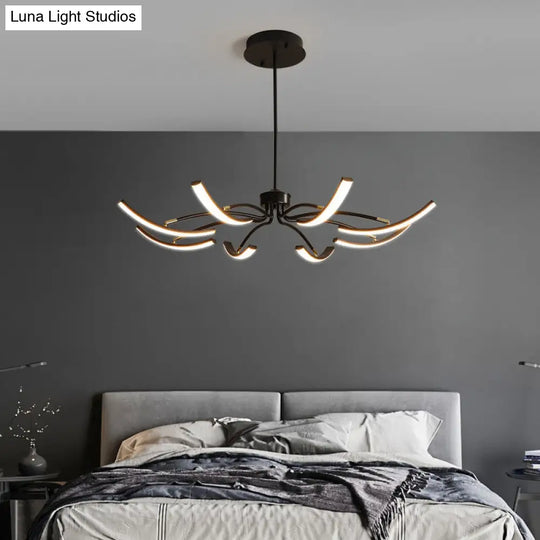 White Minimalistic Floral Chandelier Ceiling Lamp With Metal Led Suspension For Living Room