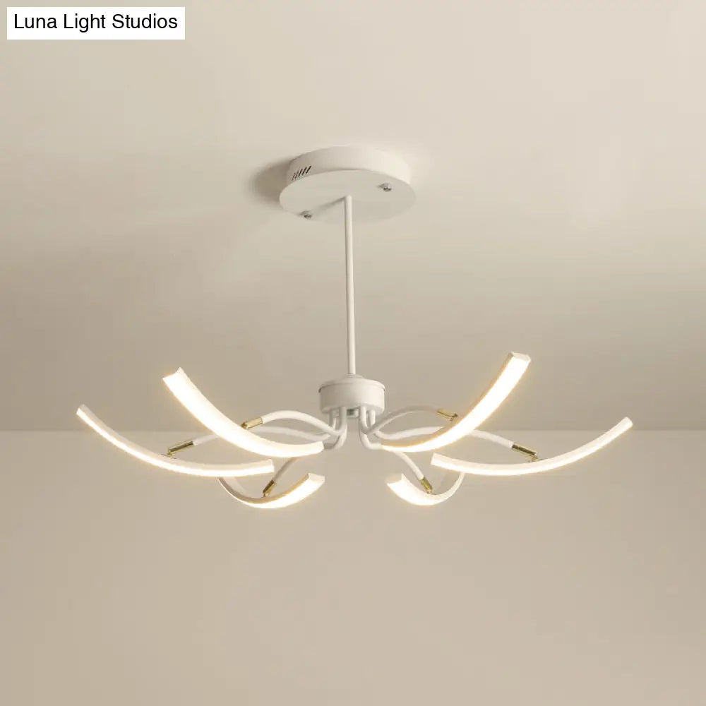 White Minimalistic Floral Chandelier Ceiling Lamp With Metal Led Suspension For Living Room 6 /