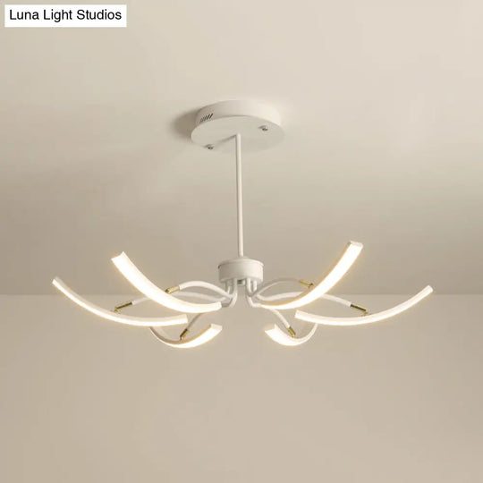 White Minimalistic Floral Chandelier Ceiling Lamp With Metal Led Suspension For Living Room 6 / Warm
