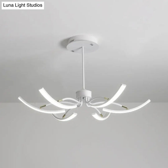 White Minimalistic Floral Chandelier Ceiling Lamp With Metal Led Suspension For Living Room 6 /